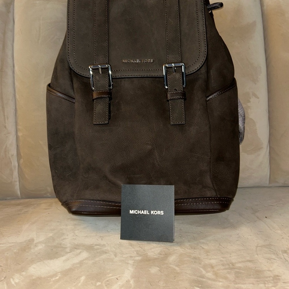 Michael Kors Chocolate Brown Hudson Pebbled Leather Men's Backpack NWT - Picture 5 of 16